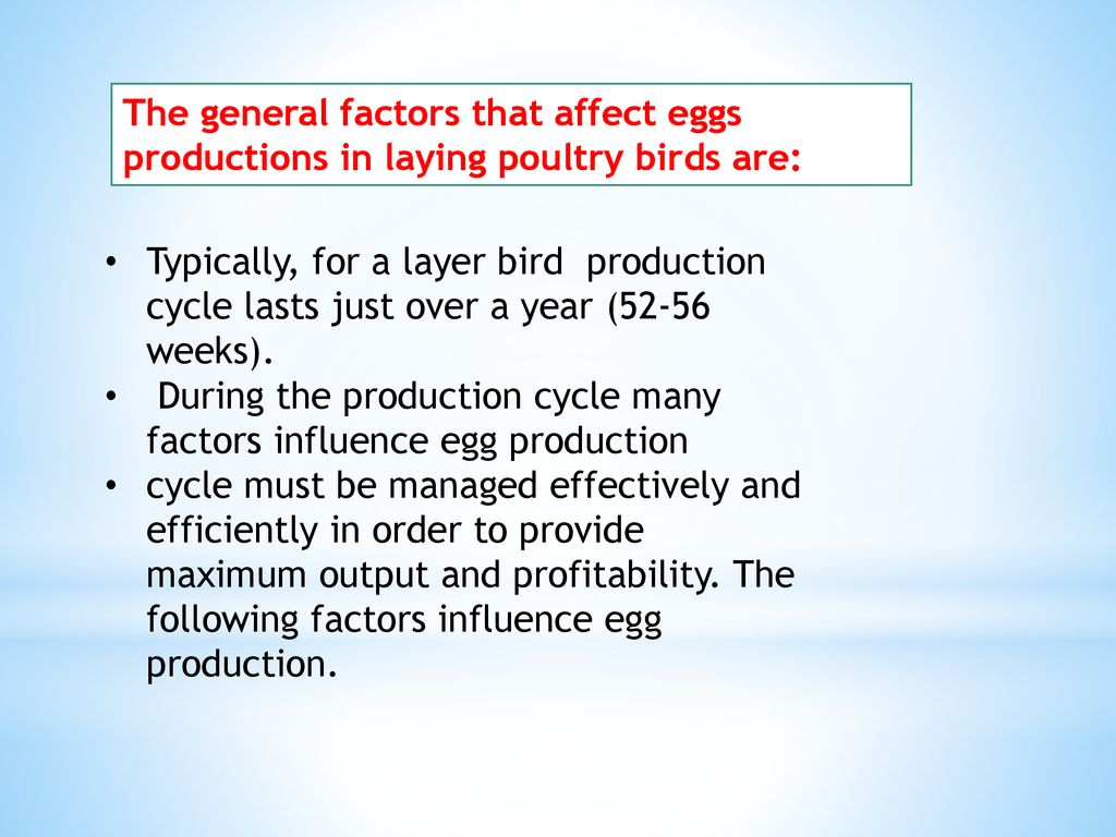 Factors Affecting Egg Laying